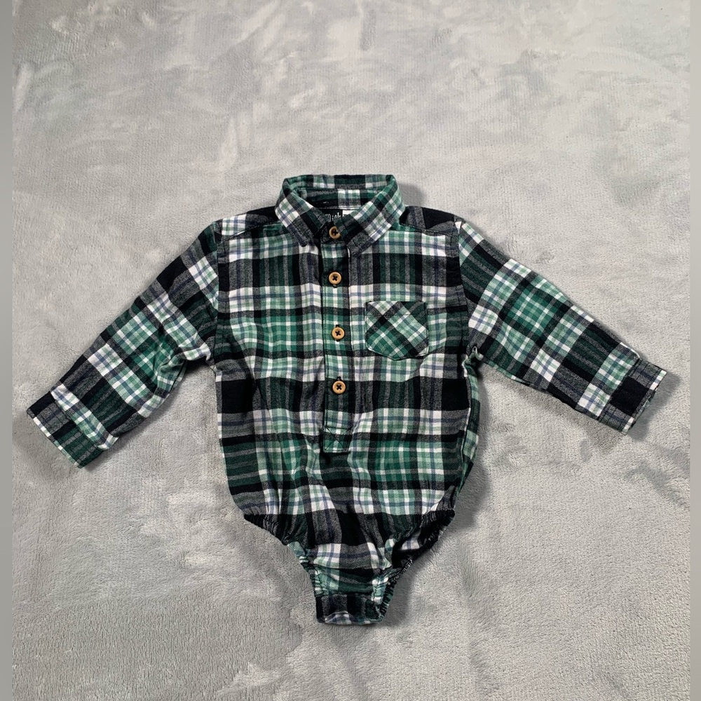 Plaid Green and Black Kids One Piece